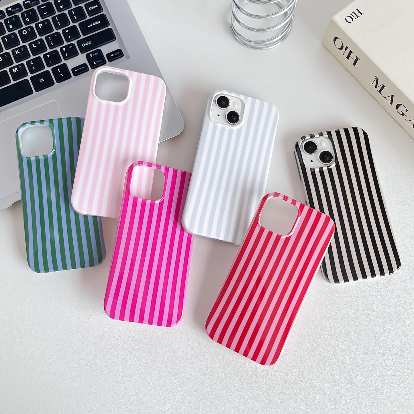 for iPhone 14 Case Cute Striped Phone Case Soft TPU Slim Shockproof Phone Cover for Women Girls, Blue and White