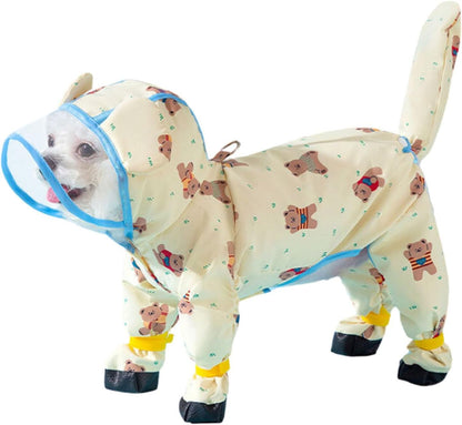 Junchl Small Dog Raincoat Rainboots with D-Ring, Full Coverage Dog Rain Jacket Slicker Poncho, Waterproof Dog Rain Jacket with Reflective Strip, Rainboot, Tail Cover Yellow Bear 2XL