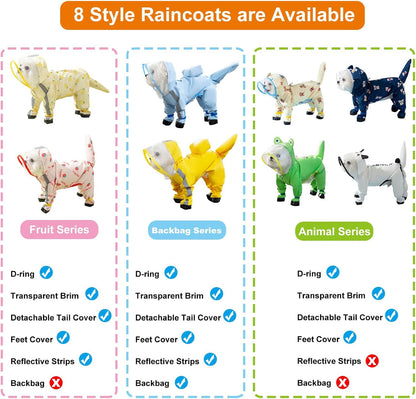 Junchl Small Dog Raincoat Rainboots with D-Ring, Full Coverage Dog Rain Jacket Slicker Poncho, Waterproof Dog Rain Jacket with Reflective Strip, Rainboot, Tail Cover Yellow Bear 2XL