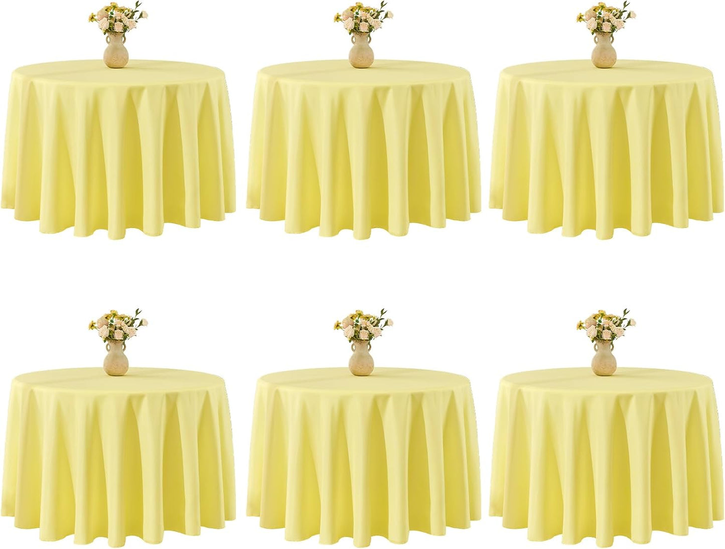 Tablecloth 6 Pack 120inch Round Table Cloth Polyester, Yellow | Stain and Wrinkle Resistant Polyester Dining Table Cover for Kitchen Dining Party Wedding Tabletop Buffet Decoration