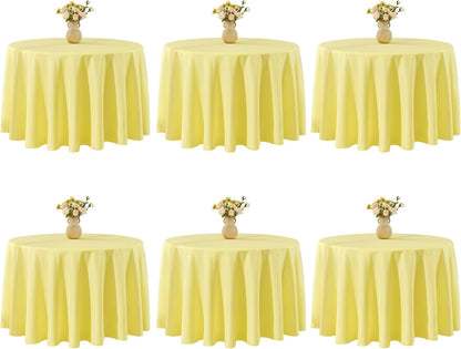 Tablecloth 6 Pack 120inch Round Table Cloth Polyester, Yellow | Stain and Wrinkle Resistant Polyester Dining Table Cover for Kitchen Dining Party Wedding Tabletop Buffet Decoration