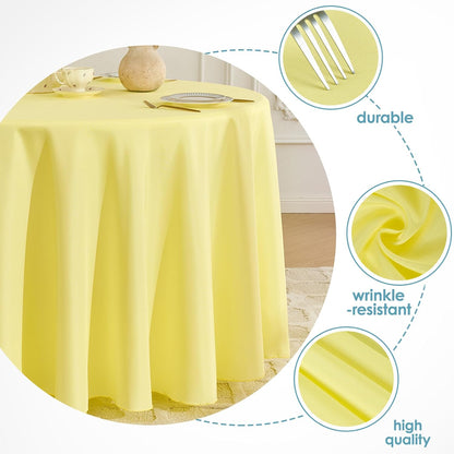 Tablecloth 6 Pack 120inch Round Table Cloth Polyester, Yellow | Stain and Wrinkle Resistant Polyester Dining Table Cover for Kitchen Dining Party Wedding Tabletop Buffet Decoration