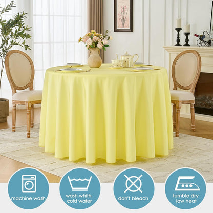 Tablecloth 6 Pack 120inch Round Table Cloth Polyester, Yellow | Stain and Wrinkle Resistant Polyester Dining Table Cover for Kitchen Dining Party Wedding Tabletop Buffet Decoration