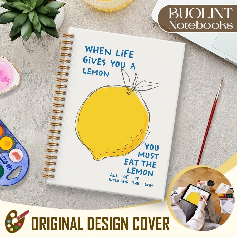 Funny Inspirational Lemon Notebook Journal 5.5x8.3, Positive Affirmation Gifts for Women Journal, When Life Gives You Lemons Motivational Spiral Hardcover Notebook