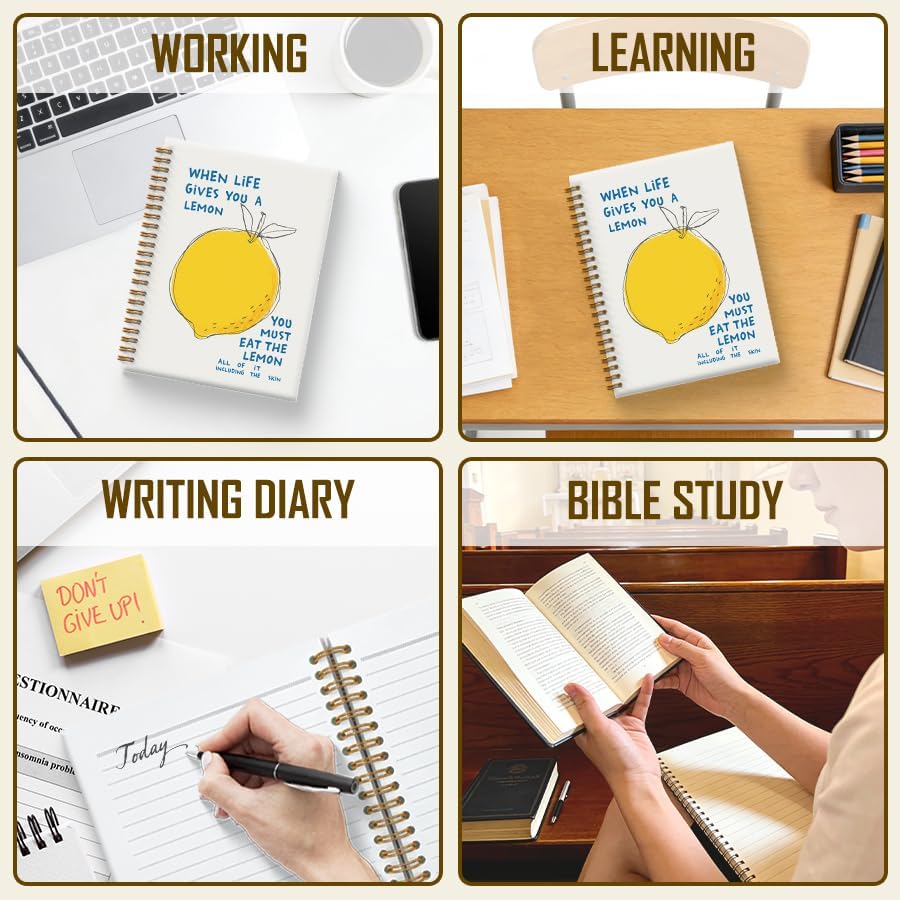 Funny Inspirational Lemon Notebook Journal 5.5x8.3, Positive Affirmation Gifts for Women Journal, When Life Gives You Lemons Motivational Spiral Hardcover Notebook