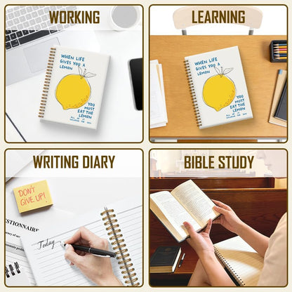 Funny Inspirational Lemon Notebook Journal 5.5x8.3, Positive Affirmation Gifts for Women Journal, When Life Gives You Lemons Motivational Spiral Hardcover Notebook