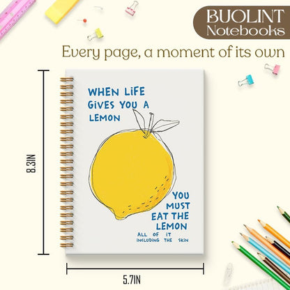 Funny Inspirational Lemon Notebook Journal 5.5x8.3, Positive Affirmation Gifts for Women Journal, When Life Gives You Lemons Motivational Spiral Hardcover Notebook