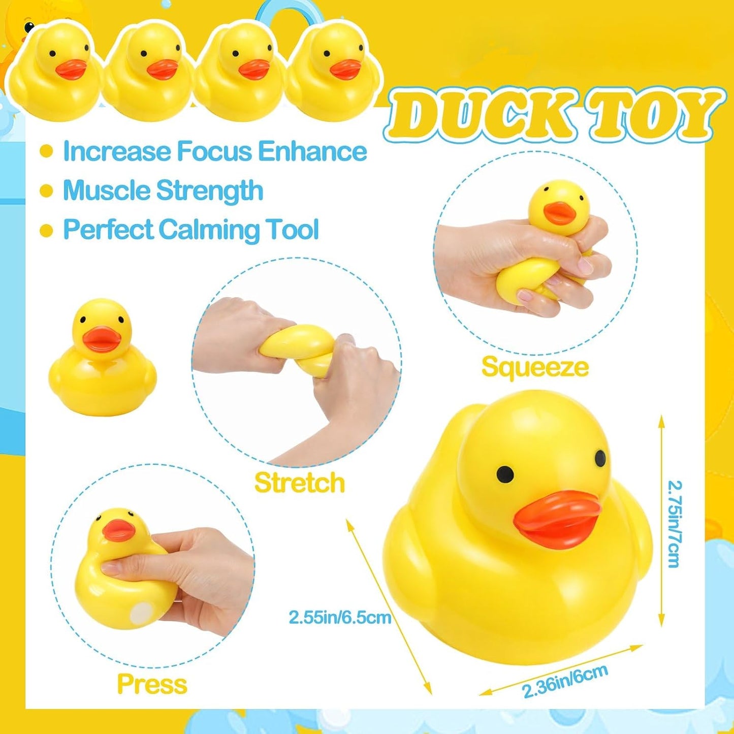 24 Pcs Duck Stress Ball for Adults Yellow Duck Fidget Ball | Cute Duck Party Favors for Birthday Gifts, Office Stress Relief, Christmas Stocking Stuffer Gift Adhd Autism Anxiety