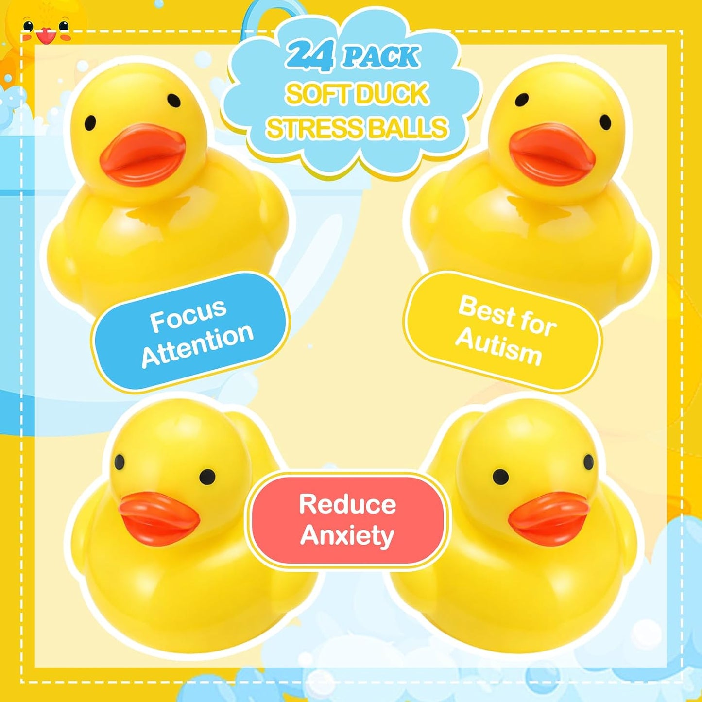 24 Pcs Duck Stress Ball for Adults Yellow Duck Fidget Ball | Cute Duck Party Favors for Birthday Gifts, Office Stress Relief, Christmas Stocking Stuffer Gift Adhd Autism Anxiety