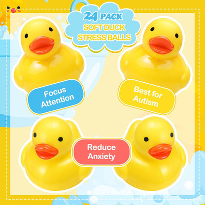 24 Pcs Duck Stress Ball for Adults Yellow Duck Fidget Ball | Cute Duck Party Favors for Birthday Gifts, Office Stress Relief, Christmas Stocking Stuffer Gift Adhd Autism Anxiety