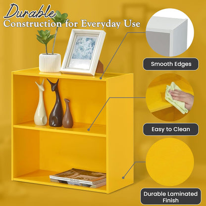 Kings Brand 2-Tier Bookcase Organizer – Contemporary Wooden Shelf (Yellow) | Compact 2-Tier Bookcase with Vivid Finish, Sturdy Wood Shelves Organize Books, Toys, Baskets, and Décor Accents