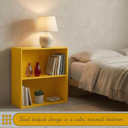 Kings Brand 2-Tier Bookcase Organizer – Contemporary Wooden Shelf (Yellow) | Compact 2-Tier Bookcase with Vivid Finish, Sturdy Wood Shelves Organize Books, Toys, Baskets, and Décor Accents