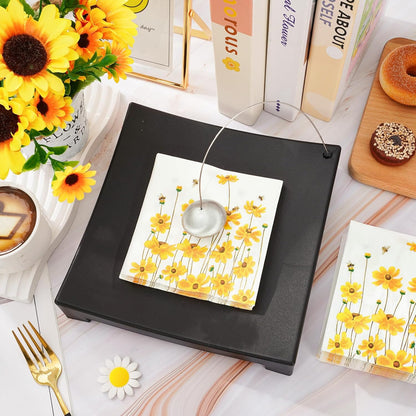 80 Pcs Summer Floral Cocktail Napkins Flower Bee Disposable Paper Napkins Yellow Decorative Beverage Napkin for Birthday Wedding Baby Shower Party Supplies