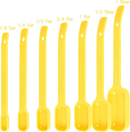 Plastic Measuring Cups and Spoons Set, 7 Plastic Measuring Cups and 7 Measuring Spoons with 1 Leveler, Engraved Both US&Metric Measure Cup Spoon for Kitchen&Baking Yellow