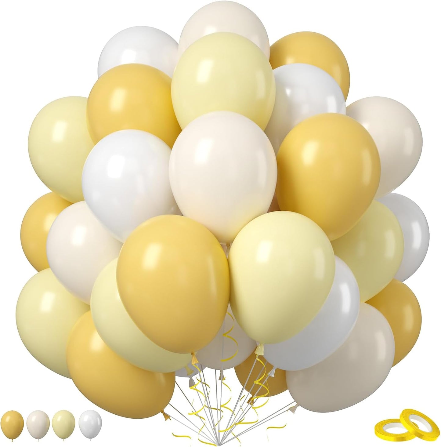 Mustard Yellow White Balloons, 50PCS 12Inches White Sand Pastel Yellow Latex Party Balloon for Baby Shower Theme Birthday Gender Reveal Bridal Wedding Decoration