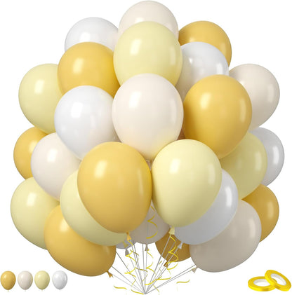 Mustard Yellow White Balloons, 50PCS 12Inches White Sand Pastel Yellow Latex Party Balloon for Baby Shower Theme Birthday Gender Reveal Bridal Wedding Decoration