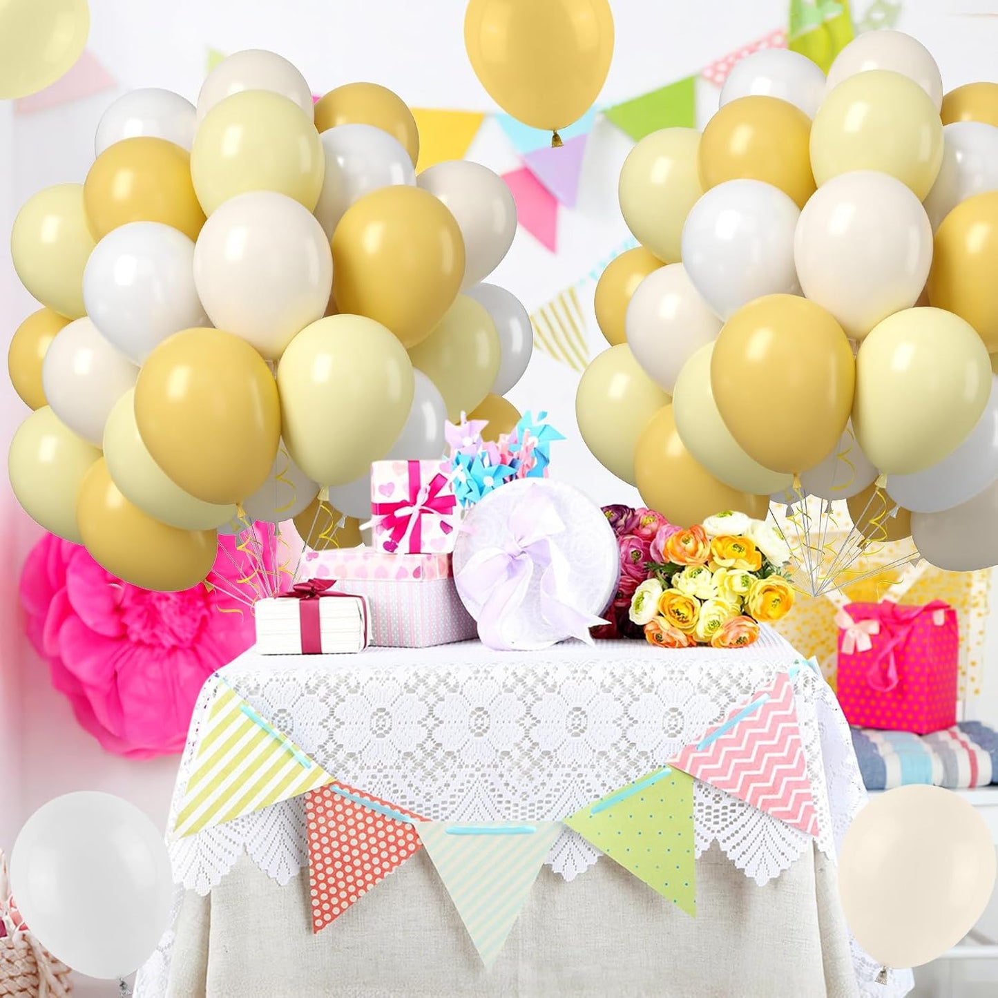 Mustard Yellow White Balloons, 50PCS 12Inches White Sand Pastel Yellow Latex Party Balloon for Baby Shower Theme Birthday Gender Reveal Bridal Wedding Decoration