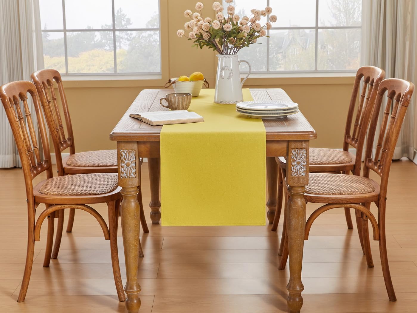 Yellow Table Runner Seasonal Autumn Kitchen Dining Coffee Table Decoration 55 Inches Long Waterproof Farmhouse Rustic Table Runner Halloween Home Wedding Party Birthday Decor 16x55Inch