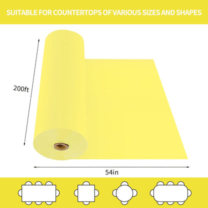 54 Inch X 200 Feet Plastic Table Cover Roll Disposable Tablecloth with Slide Cutter for All Type/Shape Tables | Picnic, Party, Banquet, Birthdays, Weddings (Light Yellow)