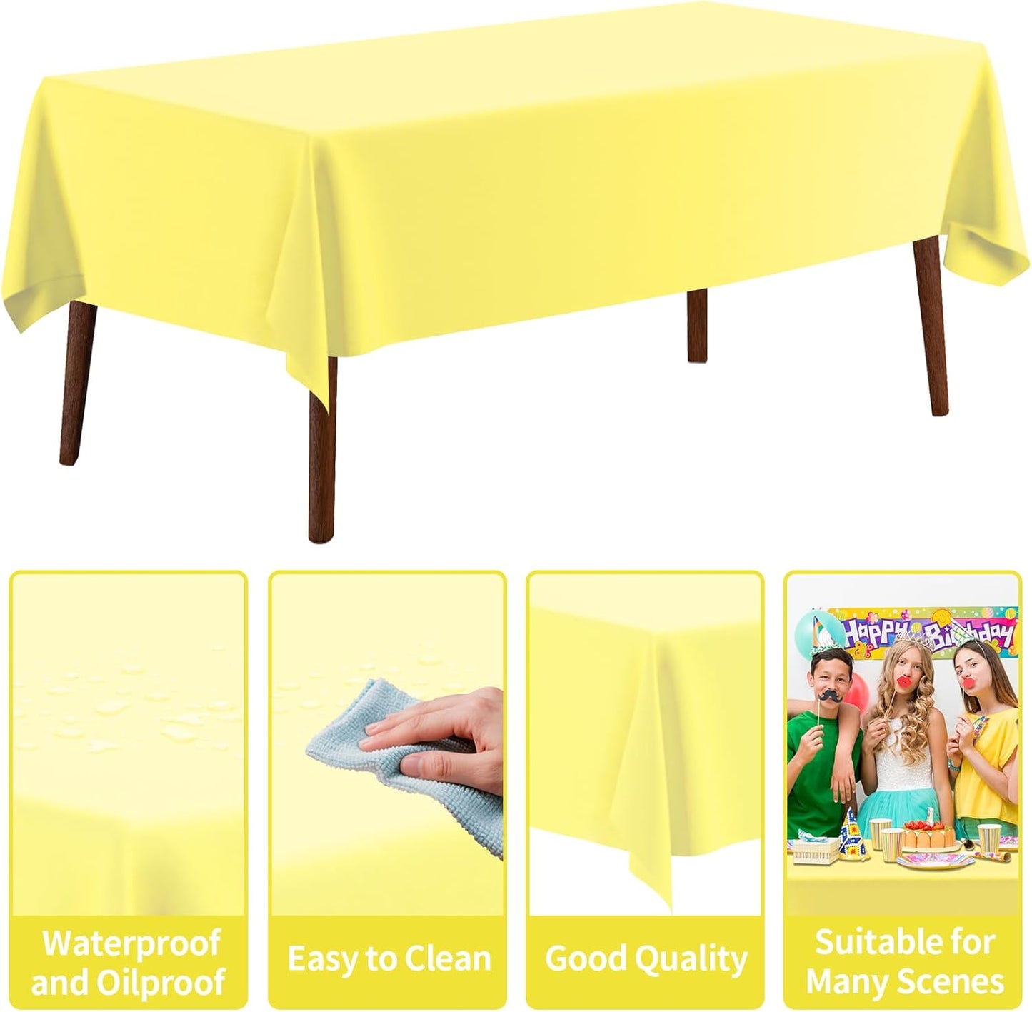 54 Inch X 200 Feet Plastic Table Cover Roll Disposable Tablecloth with Slide Cutter for All Type/Shape Tables | Picnic, Party, Banquet, Birthdays, Weddings (Light Yellow)