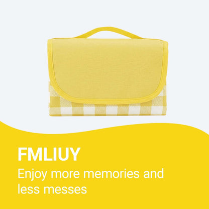 1 Pack Gingham Waterproof Outdoor Picnic Blanket 80x60 Inch Yellow | Oxford Fabric PVC Waterproof Backing Velcro Closure Foldable Portable Outdoor Beach Blanket Sandproof Picnic Mat 80x60 Inch