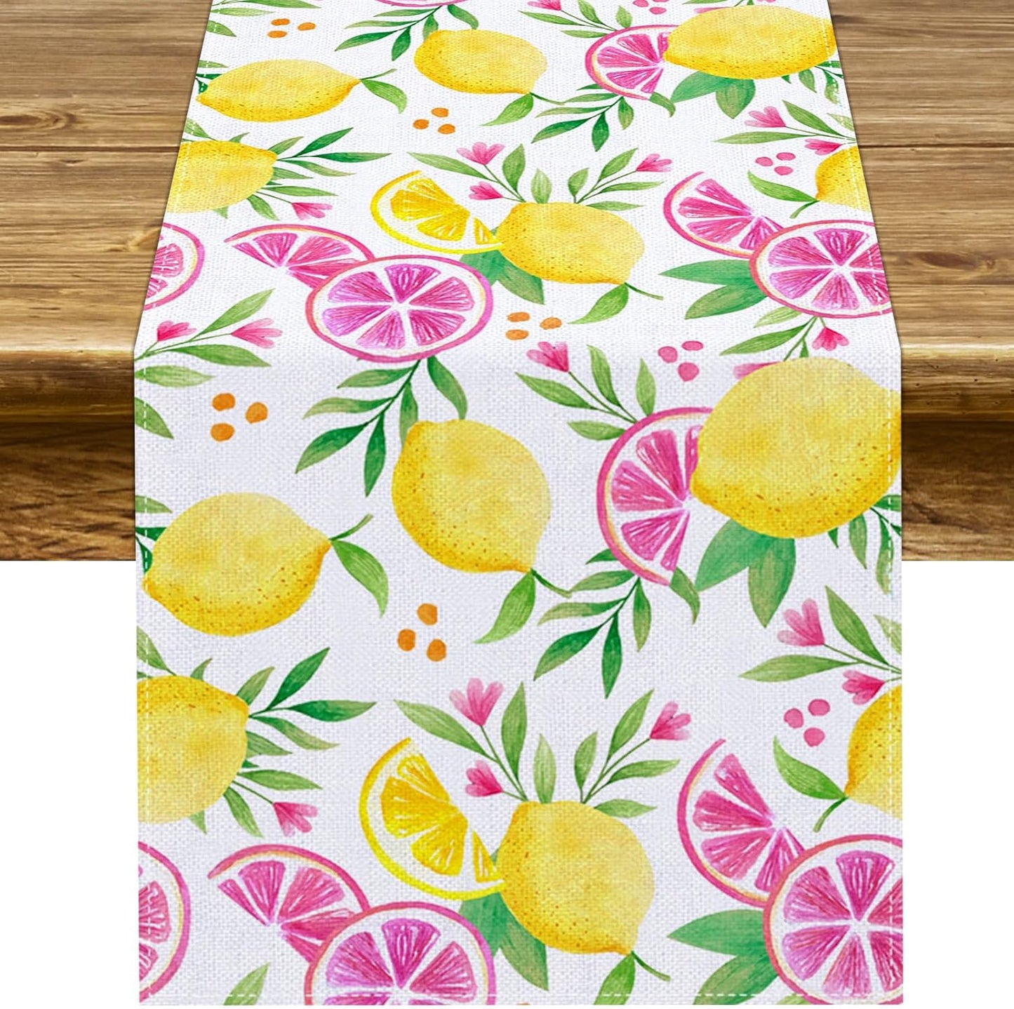 Pink Lemon Table Runner Summer Lemon Theme Girls Birthday Party Decoration Lemonade Kitchen Dining Room Home Decor (13" x 72")