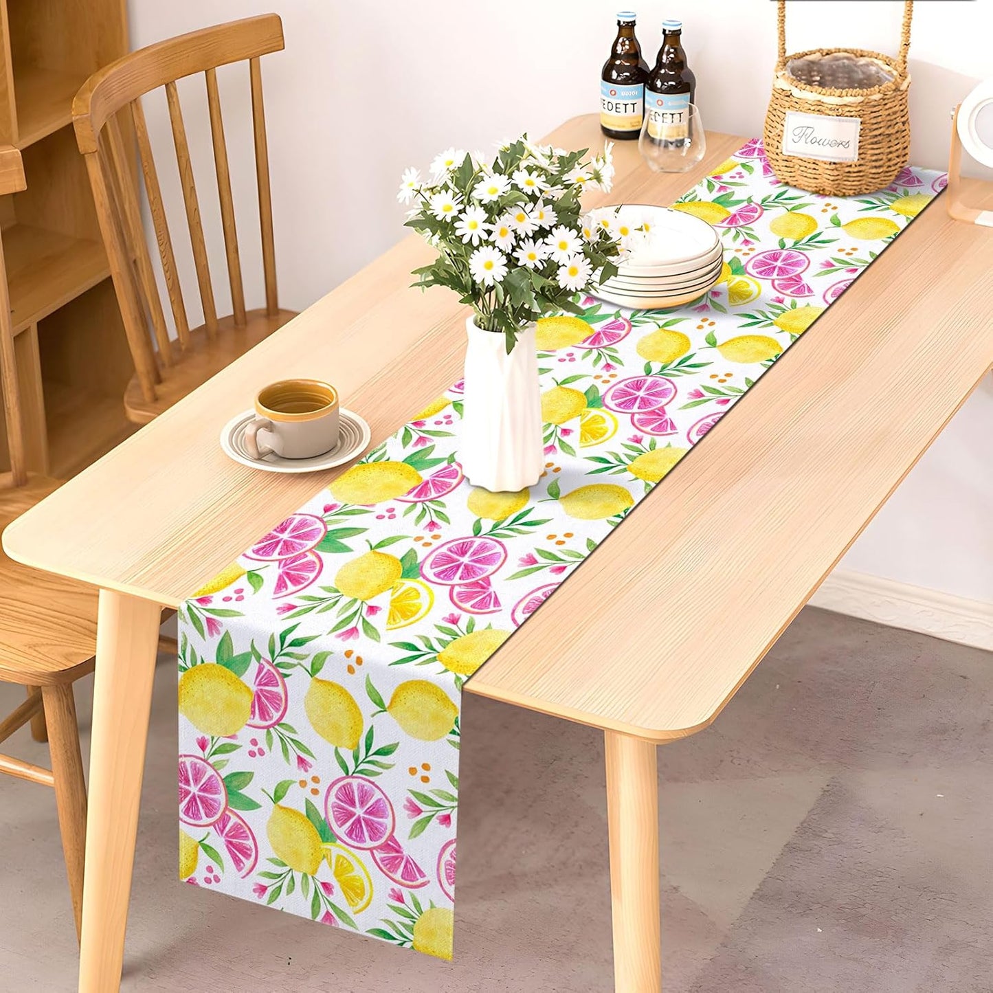Pink Lemon Table Runner Summer Lemon Theme Girls Birthday Party Decoration Lemonade Kitchen Dining Room Home Decor (13" x 72")