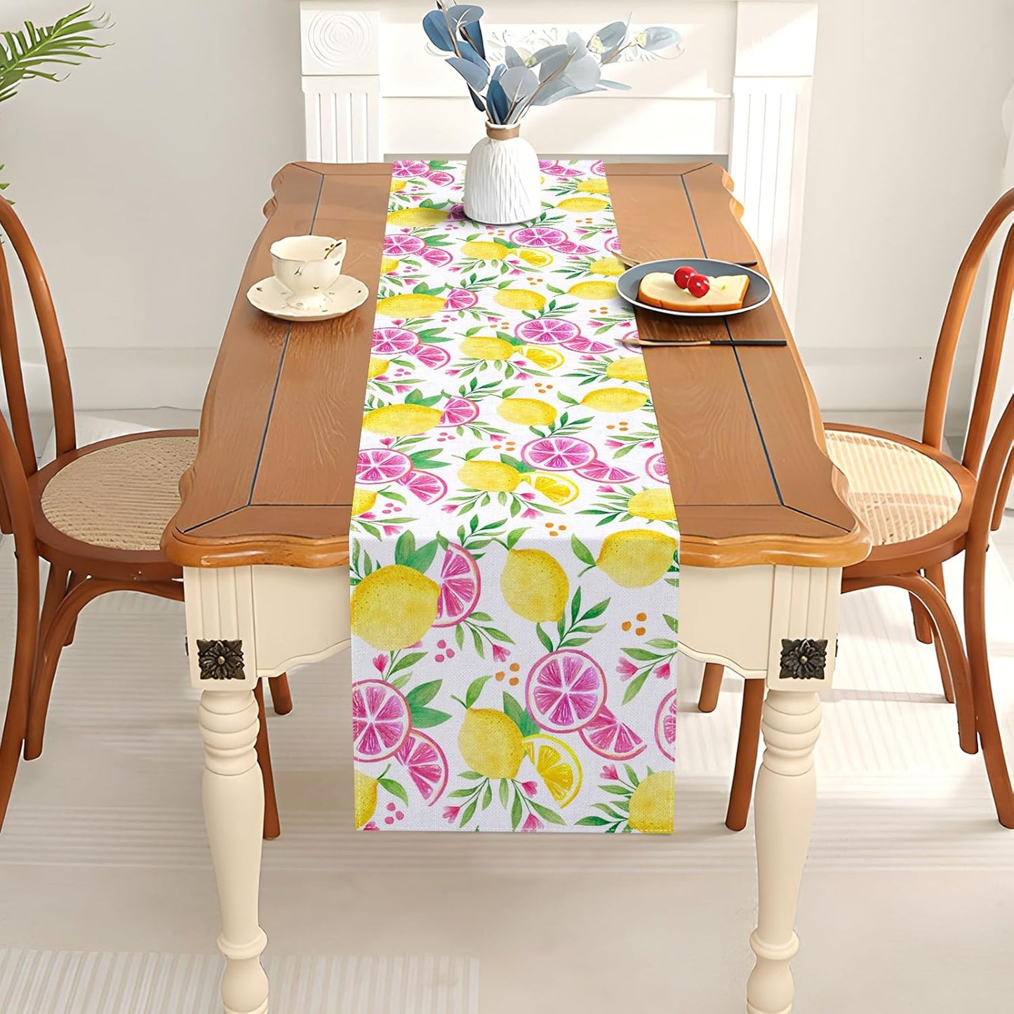 Pink Lemon Table Runner Summer Lemon Theme Girls Birthday Party Decoration Lemonade Kitchen Dining Room Home Decor (13" x 72")