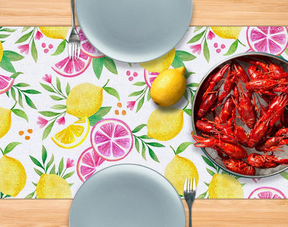 Pink Lemon Table Runner Summer Lemon Theme Girls Birthday Party Decoration Lemonade Kitchen Dining Room Home Decor (13" x 72")