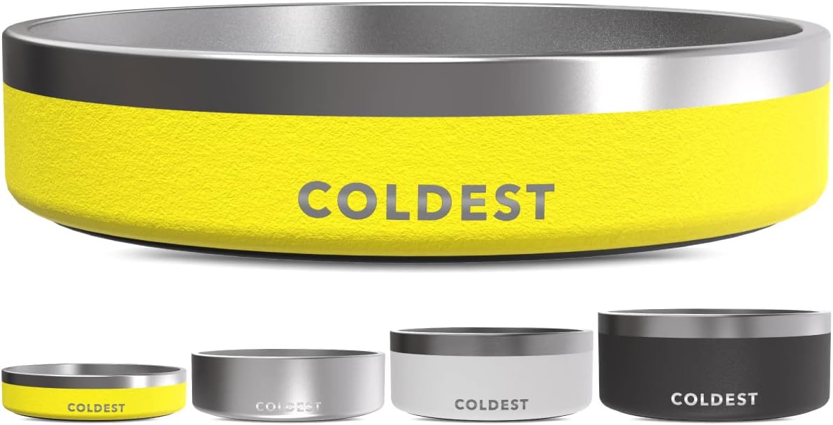Dog Bowl - Anti Rust Metal, Non Slip, 3 Layers Insulated Stainless Steel Dog Bowls - Spill Proof & Heavy Duty - Water Bowl for Dogs, Cats & Pets, Dish Washer Safe (21 oz, Solar Yellow)