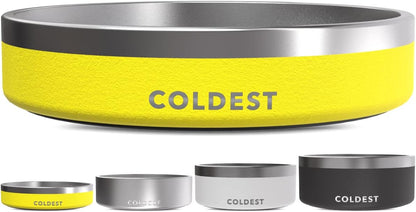 Dog Bowl - Anti Rust Metal, Non Slip, 3 Layers Insulated Stainless Steel Dog Bowls - Spill Proof & Heavy Duty - Water Bowl for Dogs, Cats & Pets, Dish Washer Safe (21 oz, Solar Yellow)