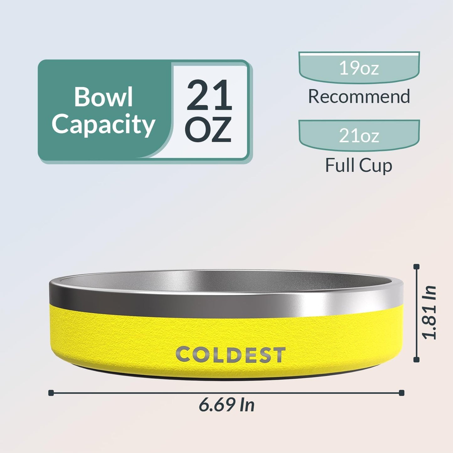 Dog Bowl - Anti Rust Metal, Non Slip, 3 Layers Insulated Stainless Steel Dog Bowls - Spill Proof & Heavy Duty - Water Bowl for Dogs, Cats & Pets, Dish Washer Safe (21 oz, Solar Yellow)
