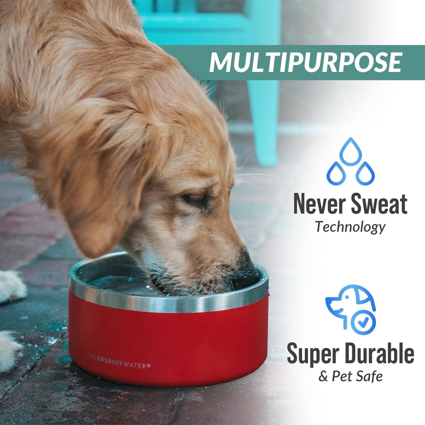 Dog Bowl - Anti Rust Metal, Non Slip, 3 Layers Insulated Stainless Steel Dog Bowls - Spill Proof & Heavy Duty - Water Bowl for Dogs, Cats & Pets, Dish Washer Safe (21 oz, Solar Yellow)