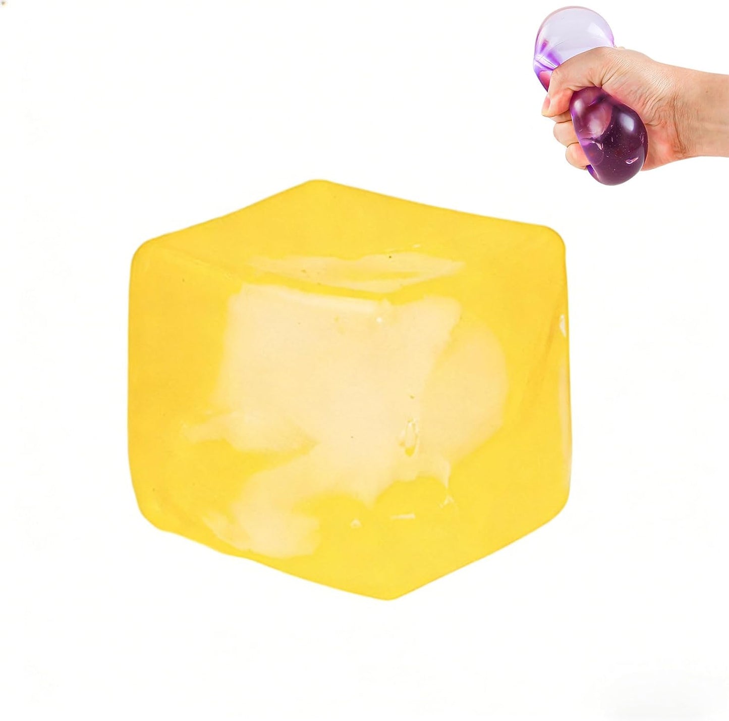 Stress Cube Sensory Squeeze Toy Super Solid Squish Squishy Cube Ice Square Stress Balls for Adults, Fidget Toy for Anxiety Relief, Squishy Balls for Classroom Prizes Party Favors-Yellow
