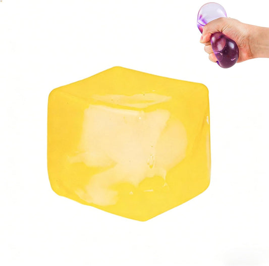 Stress Cube Sensory Squeeze Toy Super Solid Squish Squishy Cube Ice Square Stress Balls for Adults, Fidget Toy for Anxiety Relief, Squishy Balls for Classroom Prizes Party Favors-Yellow