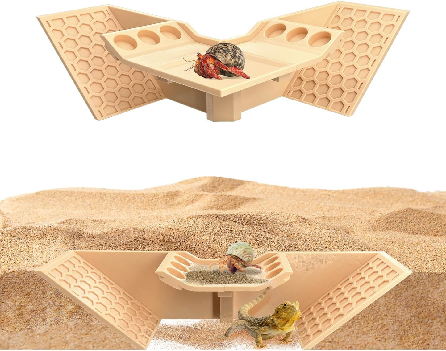 Hermit Crab Cave Hideout, 3-in-1 Underground Tunnel & Climbing Toys, Reptile Tank Accessories Habitat Decor for Hermit Crabs, Geckos, Frogs (Yellow)