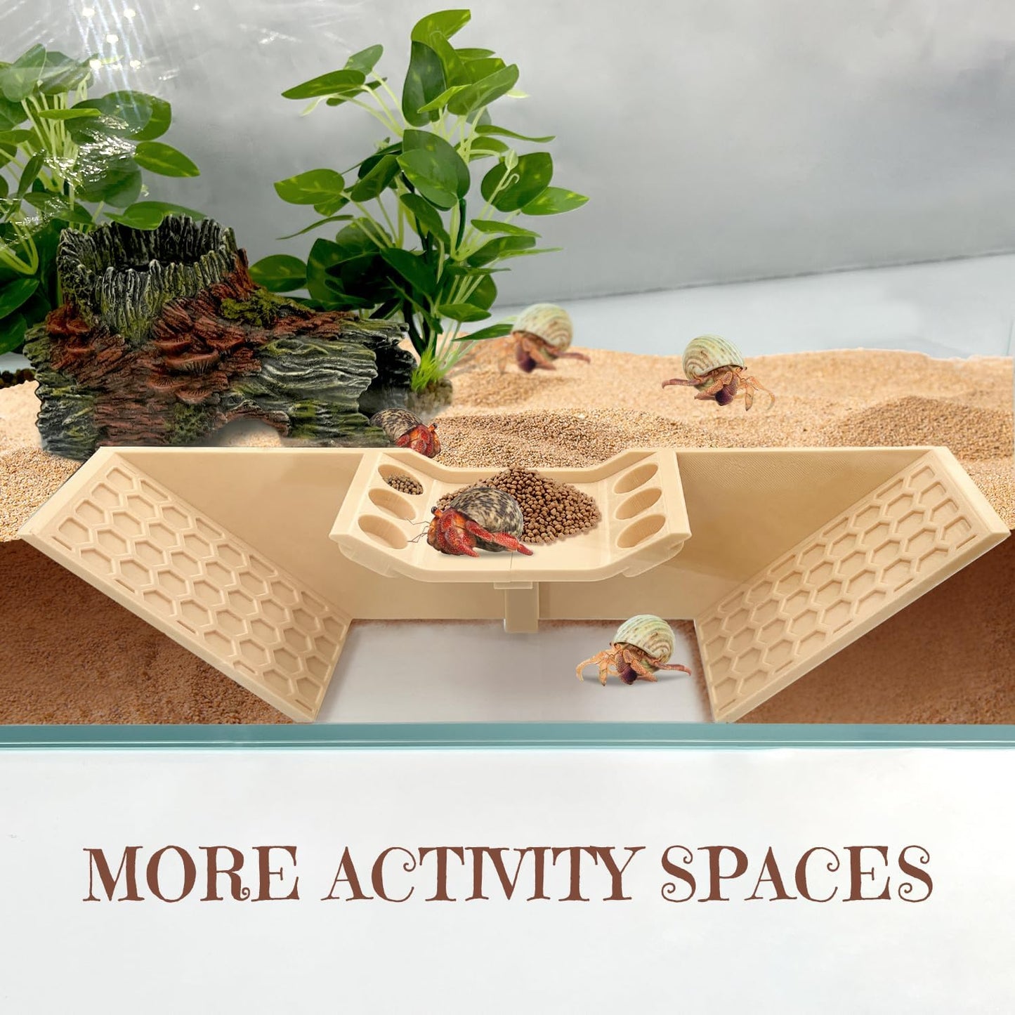 Hermit Crab Cave Hideout, 3-in-1 Underground Tunnel & Climbing Toys, Reptile Tank Accessories Habitat Decor for Hermit Crabs, Geckos, Frogs (Yellow)