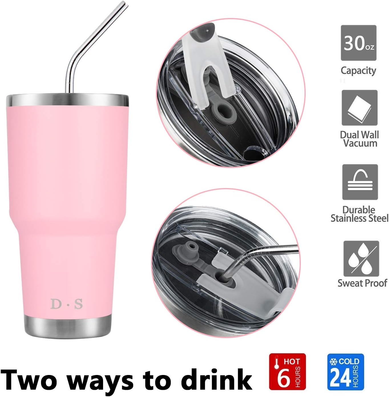 D·S 30oz Yellow Tumbler Double Wall Vacuum Insulated Travel Coffee Mug | Double Wall Vacuum Suit Cold and Hot Drink Fits in standard car cup holders With Splash-Proof Lid