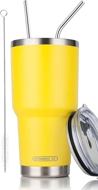 D·S 30oz Yellow Tumbler Double Wall Vacuum Insulated Travel Coffee Mug | Double Wall Vacuum Suit Cold and Hot Drink Fits in standard car cup holders With Splash-Proof Lid
