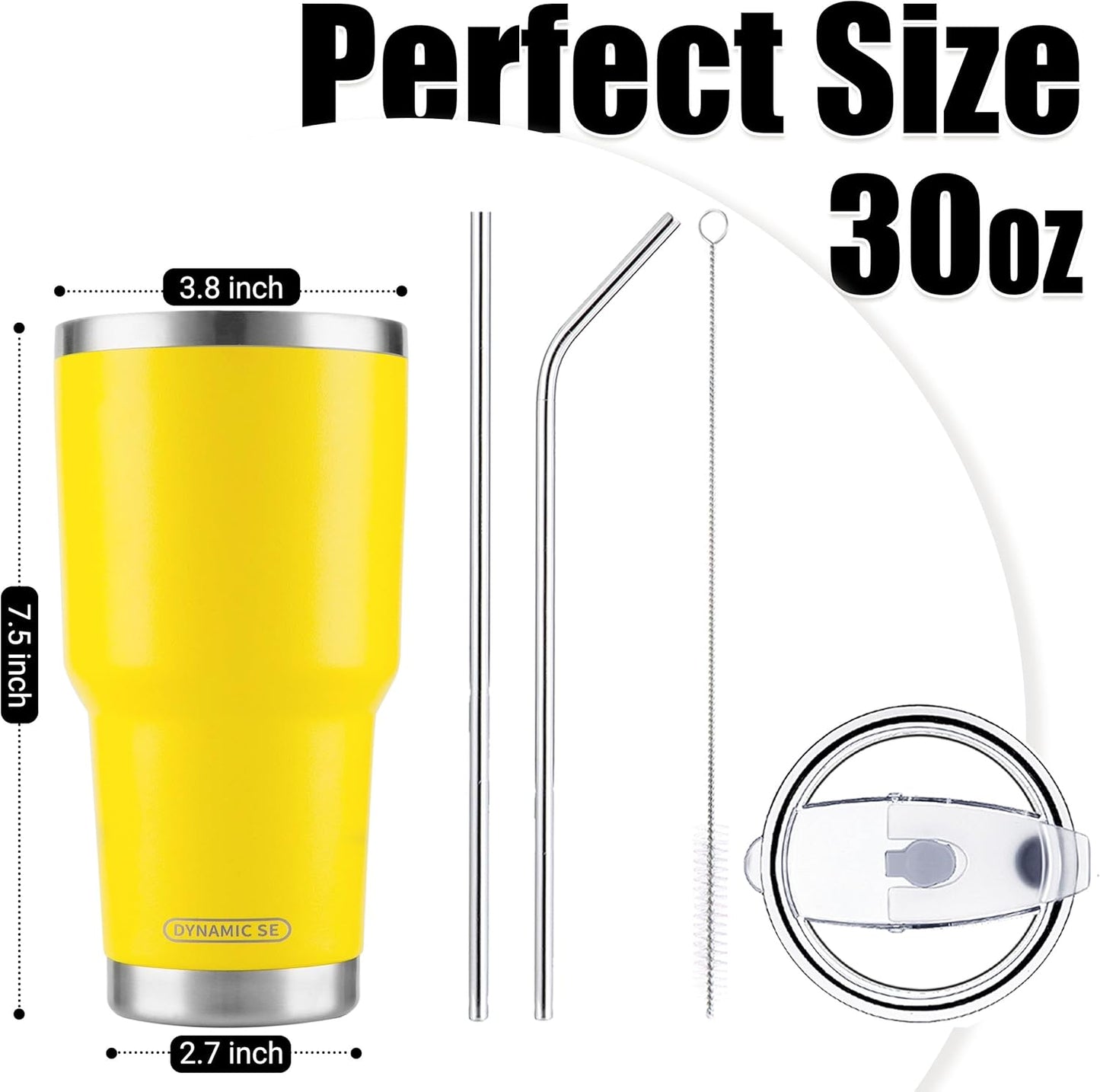D·S 30oz Yellow Tumbler Double Wall Vacuum Insulated Travel Coffee Mug | Double Wall Vacuum Suit Cold and Hot Drink Fits in standard car cup holders With Splash-Proof Lid