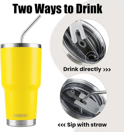 D·S 30oz Yellow Tumbler Double Wall Vacuum Insulated Travel Coffee Mug | Double Wall Vacuum Suit Cold and Hot Drink Fits in standard car cup holders With Splash-Proof Lid