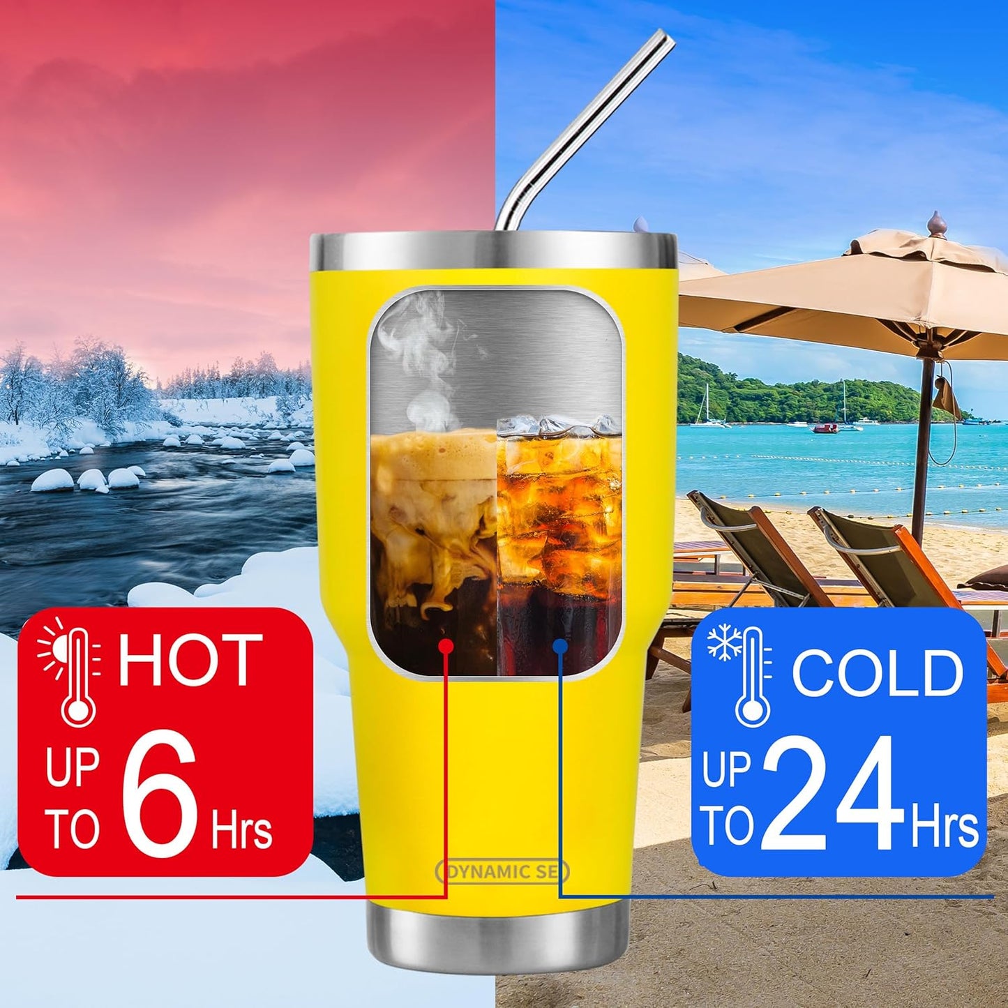 D·S 30oz Yellow Tumbler Double Wall Vacuum Insulated Travel Coffee Mug | Double Wall Vacuum Suit Cold and Hot Drink Fits in standard car cup holders With Splash-Proof Lid