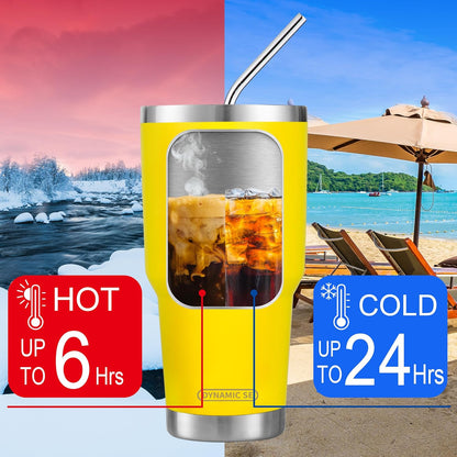 D·S 30oz Yellow Tumbler Double Wall Vacuum Insulated Travel Coffee Mug | Double Wall Vacuum Suit Cold and Hot Drink Fits in standard car cup holders With Splash-Proof Lid