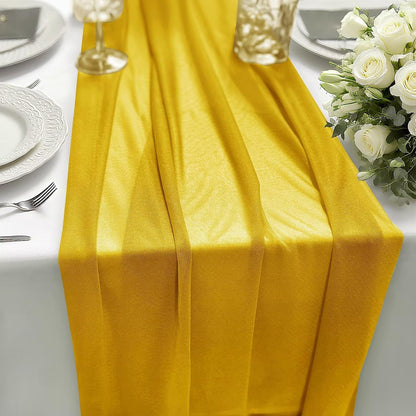 Yellow Chiffon Table Runner Elegant 10FT 28x120 Inch | Dining Table Decor for Wedding, Birthday, Anniversary, Baby Shower, Bridal Shower Party and Boho Rustic Home Decorations