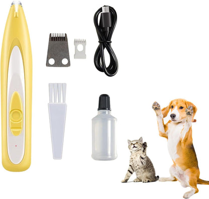 Hair Clippers USB Rechargeable Electric Trimmer with LED & 2 Blades for Dogs Cats, Low Noise Grooming Shaver Trimming Pet's Hair Around Eyes Face Ears Paws (Yellow)