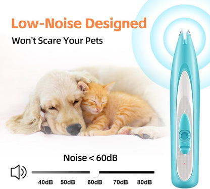 Hair Clippers USB Rechargeable Electric Trimmer with LED & 2 Blades for Dogs Cats, Low Noise Grooming Shaver Trimming Pet's Hair Around Eyes Face Ears Paws (Yellow)