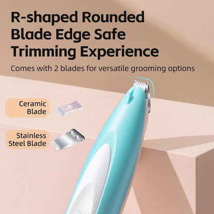 Hair Clippers USB Rechargeable Electric Trimmer with LED & 2 Blades for Dogs Cats, Low Noise Grooming Shaver Trimming Pet's Hair Around Eyes Face Ears Paws (Yellow)