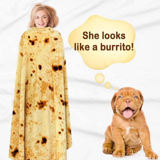 Burritos Tortilla Blanket, 300 GSM Double Sided Giant Funny Gift Throw, Realistic Novelty Super Soft Sofa Yellow Taco Food Blanket for Kids/Pets and Adults