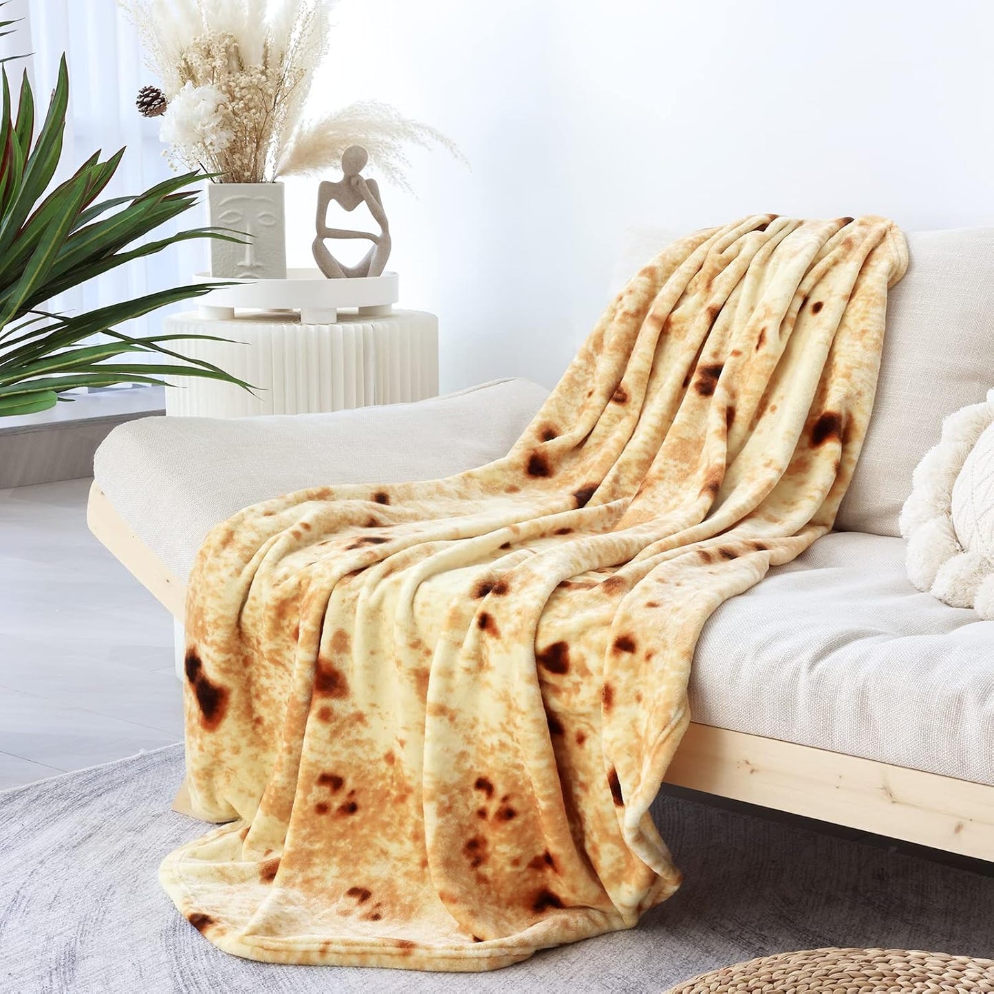 Burritos Tortilla Blanket, 300 GSM Double Sided Giant Funny Gift Throw, Realistic Novelty Super Soft Sofa Yellow Taco Food Blanket for Kids/Pets and Adults