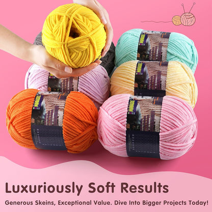 Chunky Velvet Yarn for Crocheting & Knitting, 7.05oz 262.4yd Super Soft Chenille Plush Yarn, Bulk Thick Yarns for Baby Blankets, Amigurumi, Scarves | 20 Colors (1, Duck Egg Yellow)